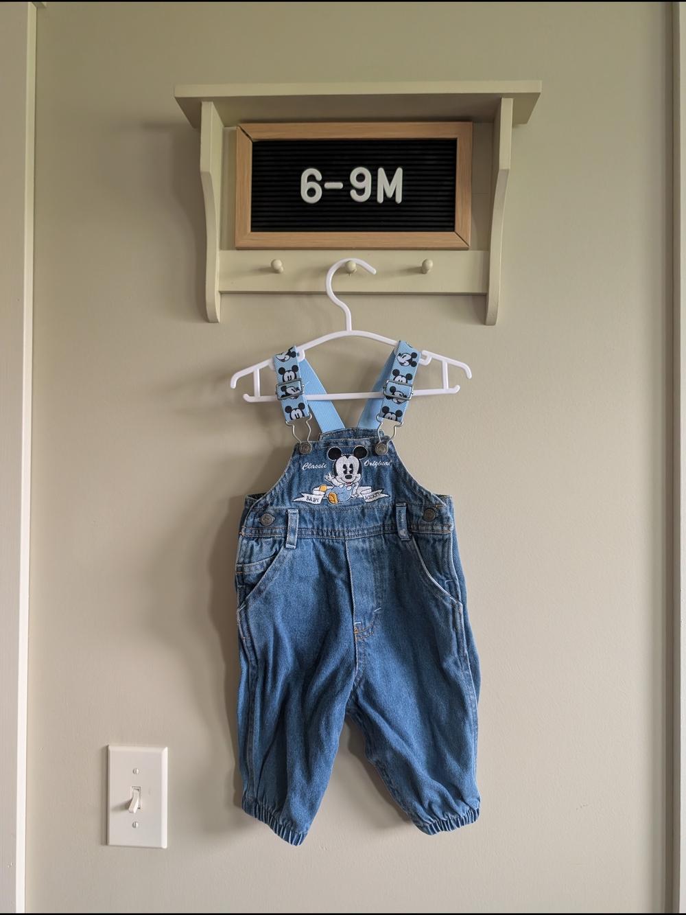 Vintage Blue Denim Mickey Overalls for Baby (6-9M)